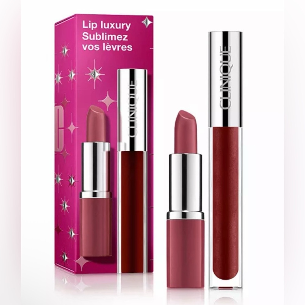 Clinique 2pc Set Longwear Lipstick in Love Pop & Pop Plush Creamy Lip Gloss